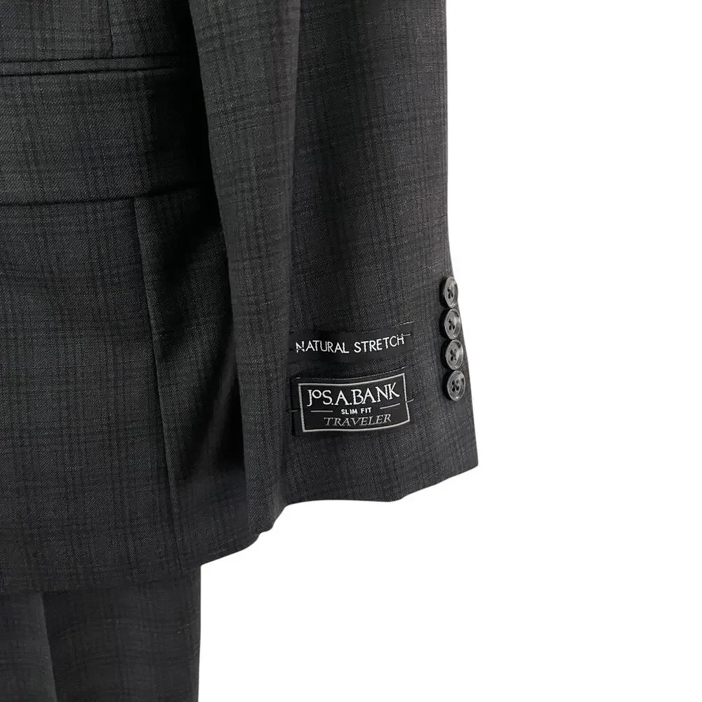 Jos. A. Bank Traveler Brown Wool Plaid Two Piece Suit Set Men’s Size 36R/30W NWT